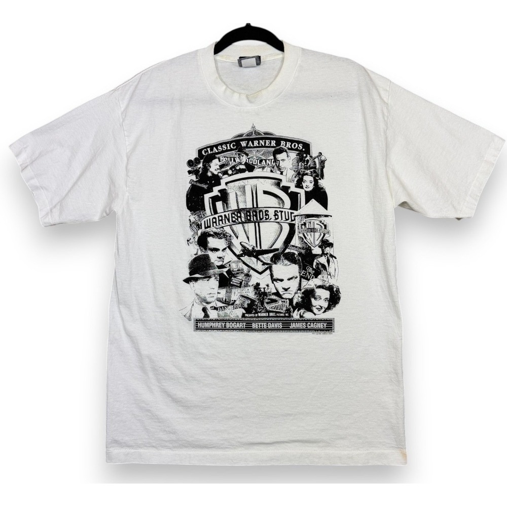 Warner Bros T-Shirt Mens Large White Classic Studios‎ Vintage 1991 Single Stitch